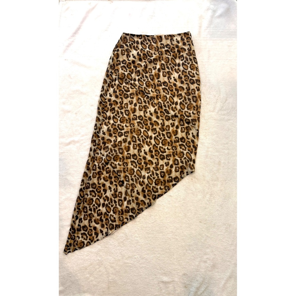 12th Tribe Leopard Print Asymmetrical Midi Skirt Brown Tan MS7123 Womens Medium